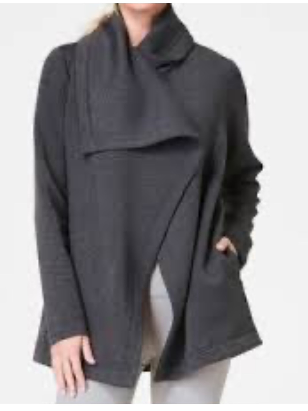Spanx Air Essentials Drape Front Cardigan Dark Grey Pockets Cozy Versatile XS